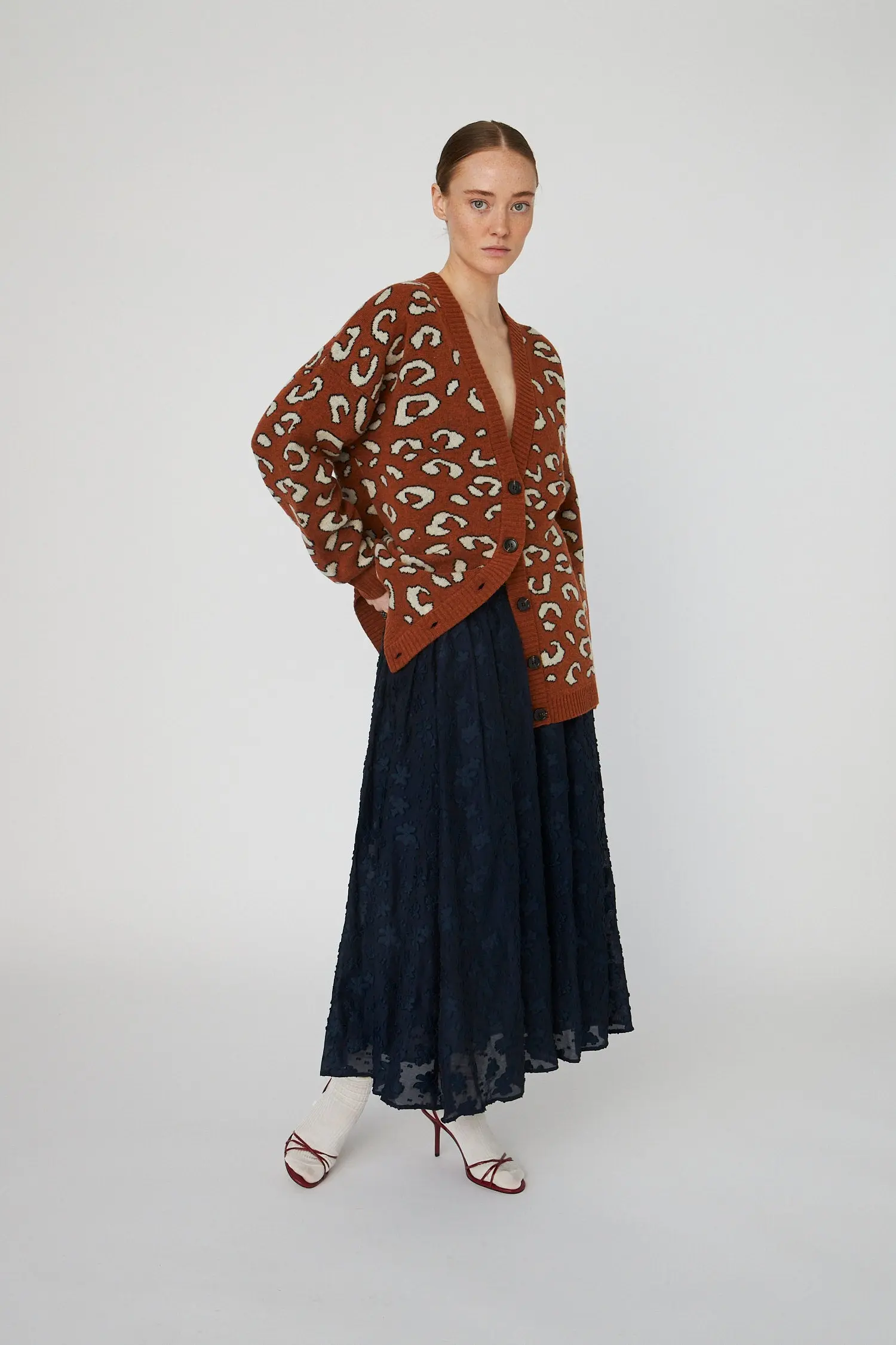 Animal jacquard Cardigan - Burned Orange