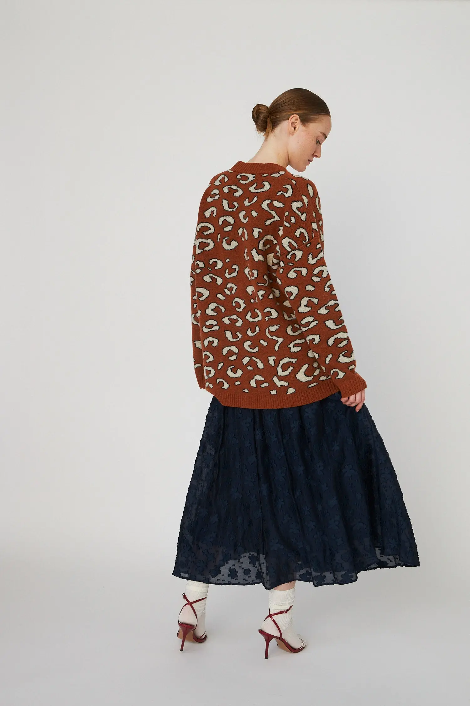 Animal jacquard Cardigan - Burned Orange - Image 2