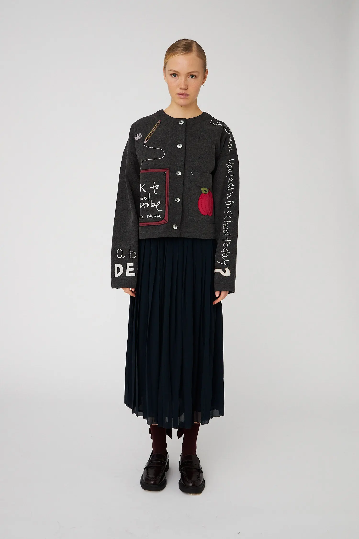 BACK TO SCHOOL Embroidered Jacket - Almost black