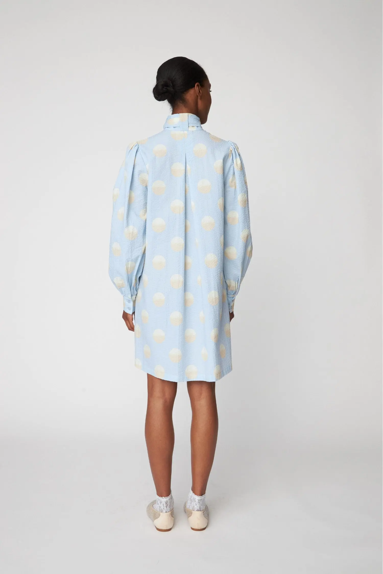 Big Dot Dress with Bow Tie - Light Blue - Image 3