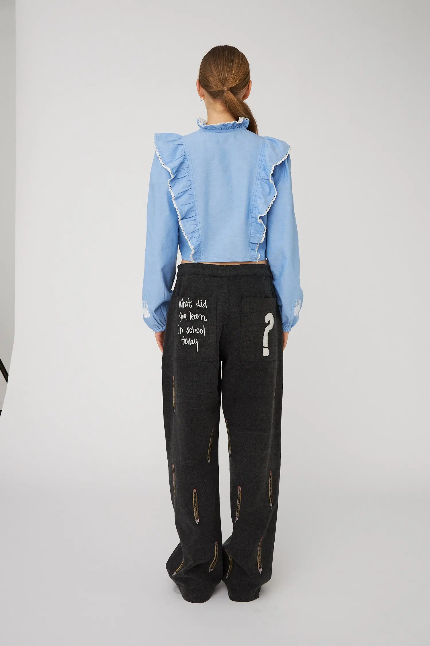 Chambray Cropped Frill Shirt - Light Blue Melange - Image 4