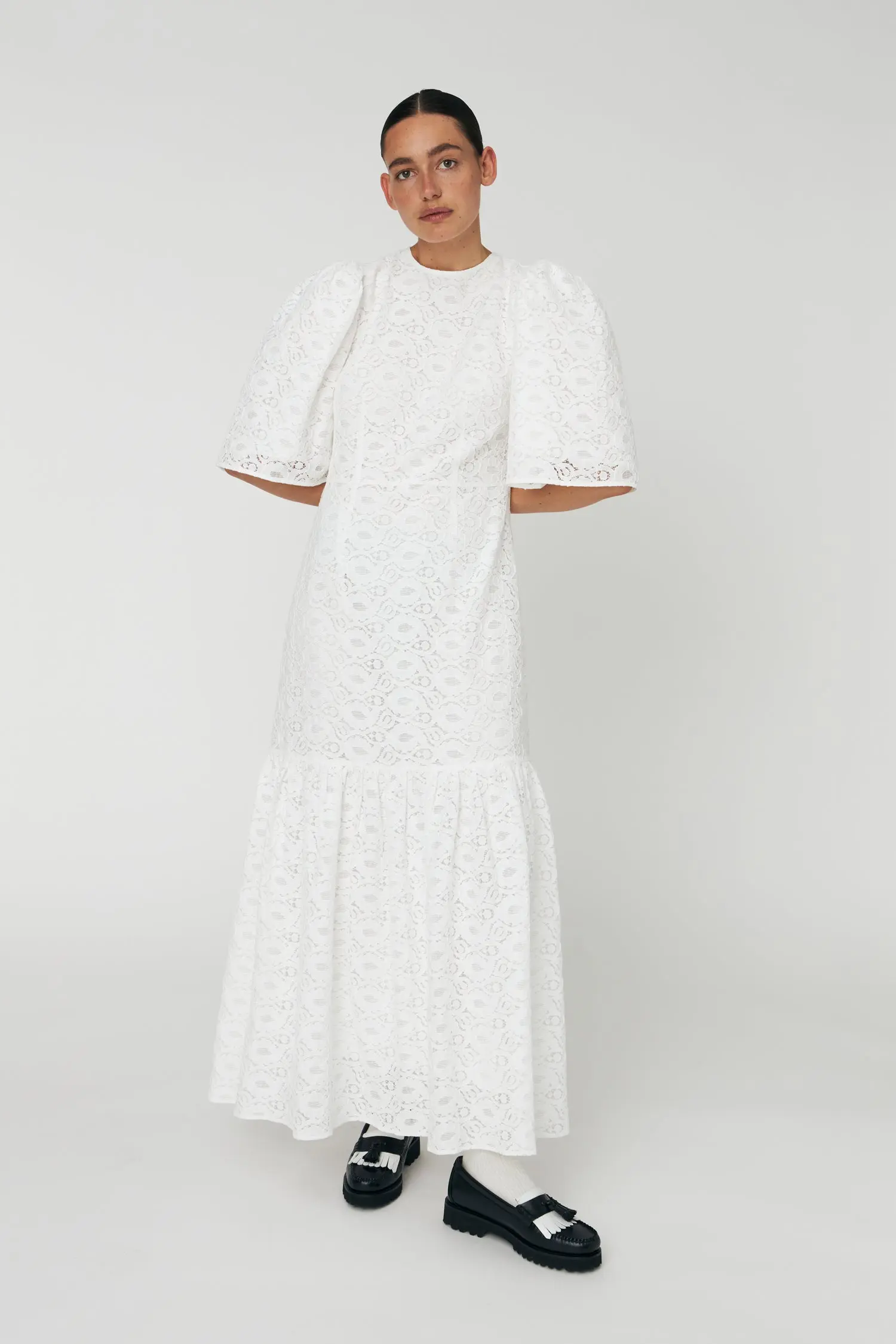 Cotton Lace Maxi Dress - White