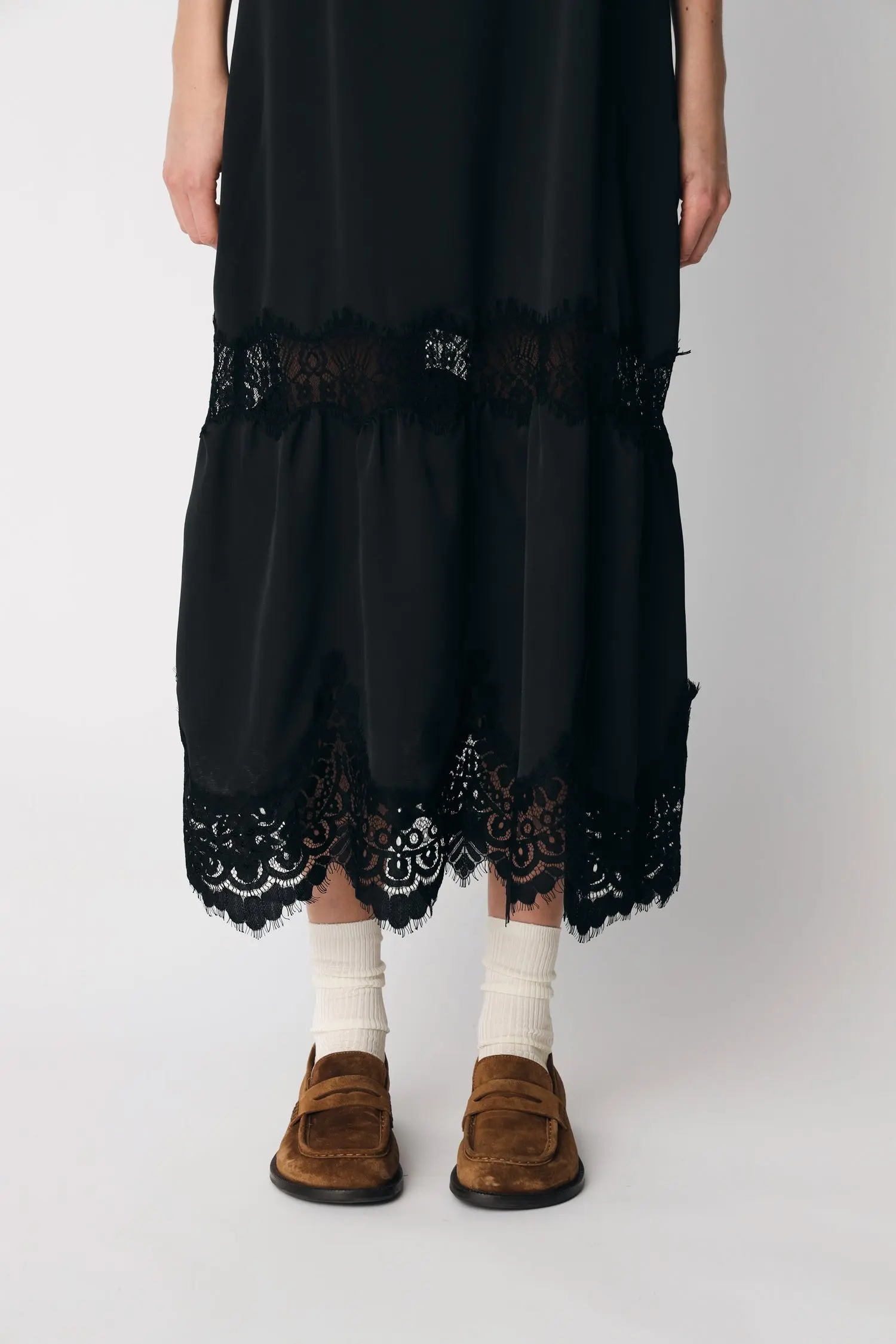 Delicate Lace Slip Dress - Black - Image 4