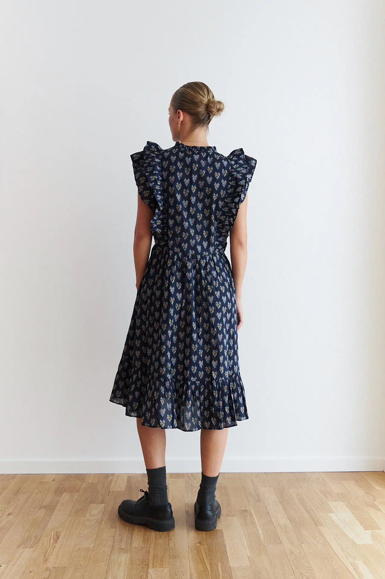 Delicate Printed Cotton Dress - Navy Hearts - Image 2