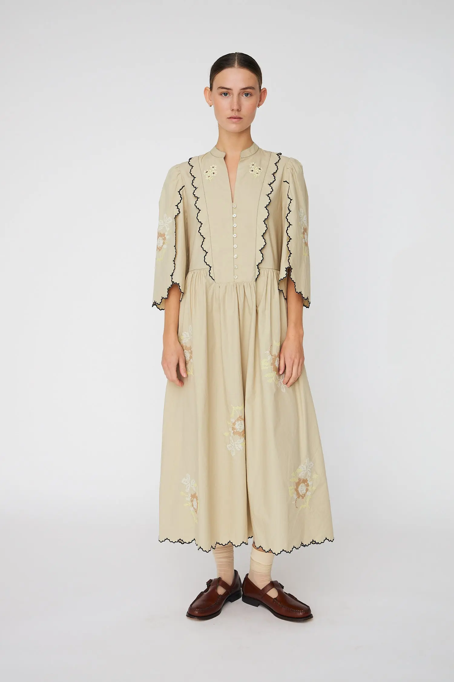 Embroidered Loose Midi Dress - Army Touch