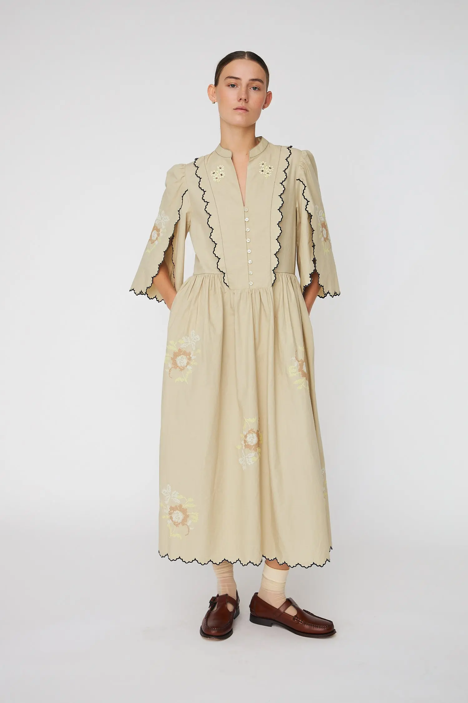 Embroidered Loose Midi Dress - Army Touch - Image 3