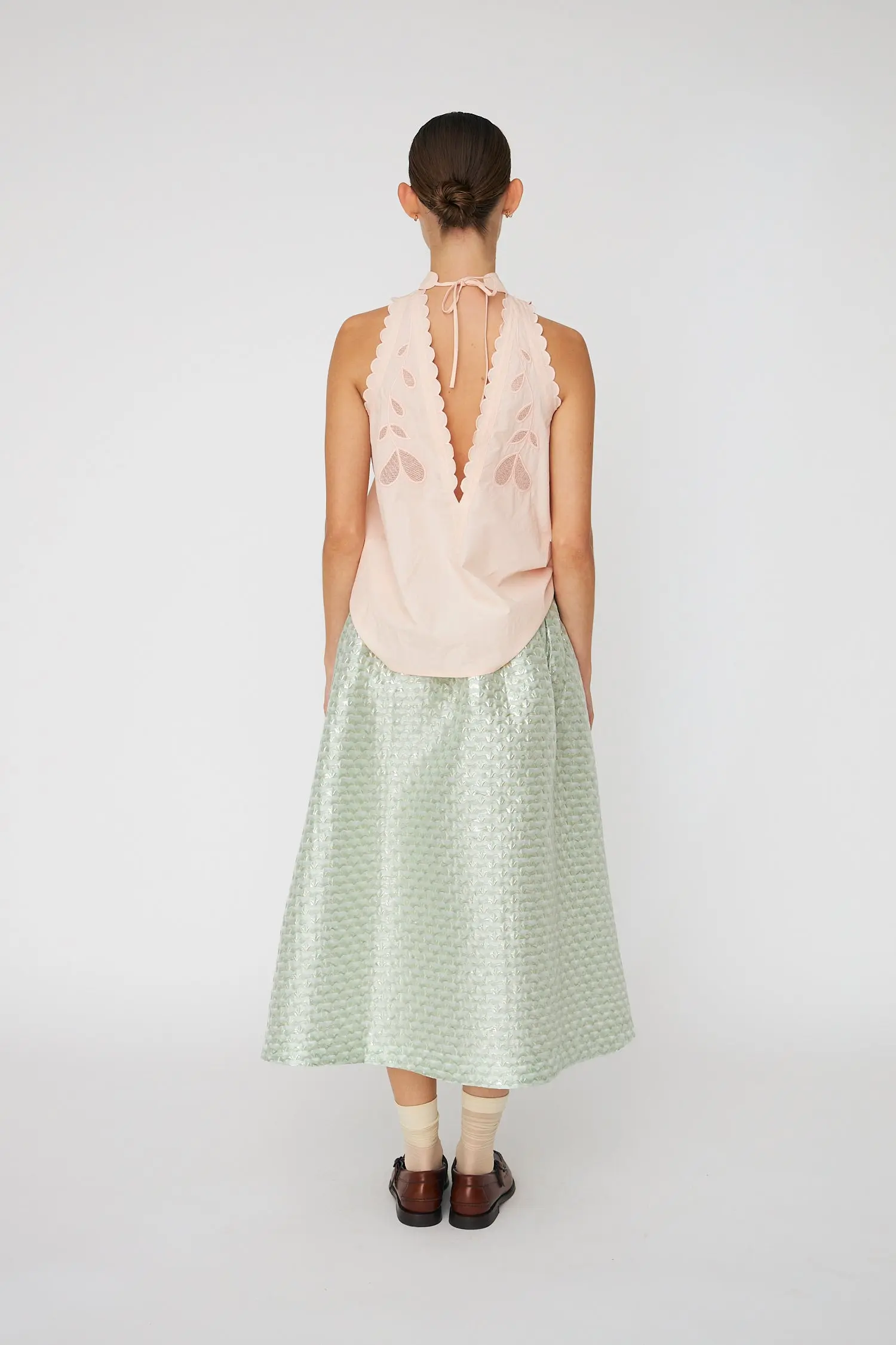Embroidery Anglaise Halterneck Top - Soft Powder - Image 3