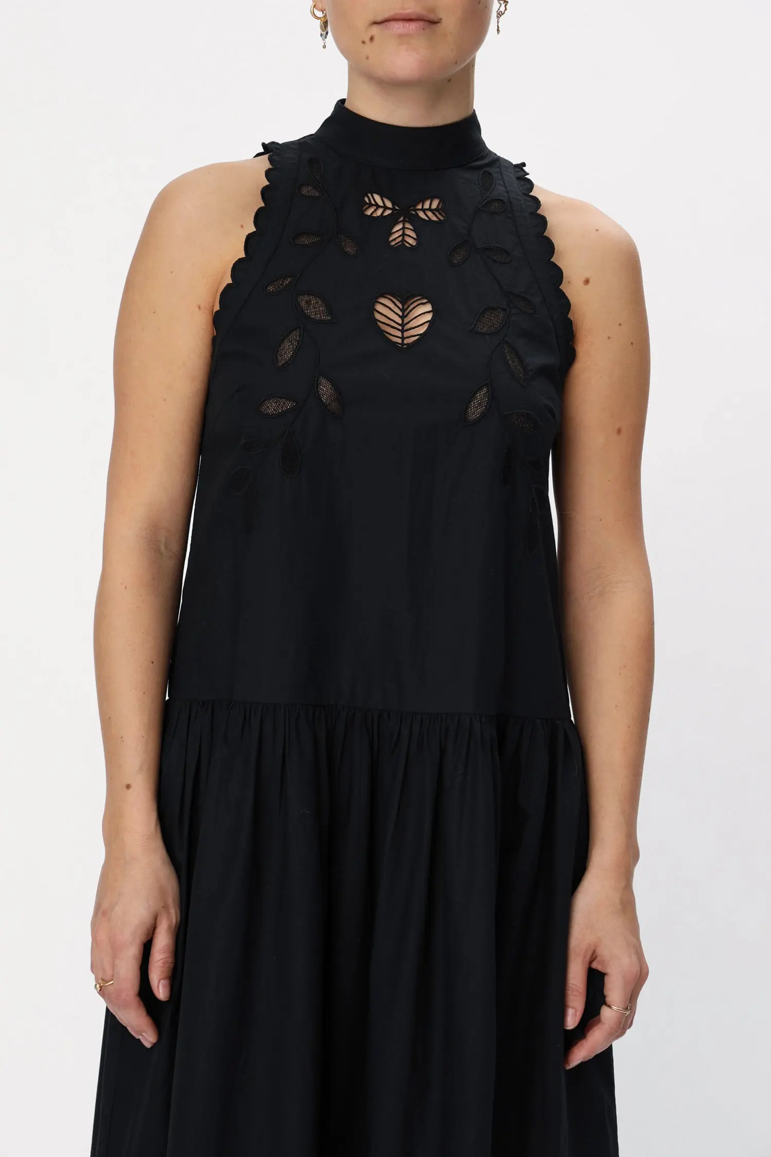 Embroidery Anglaise Maxi Strap Dress - Black - Image 2