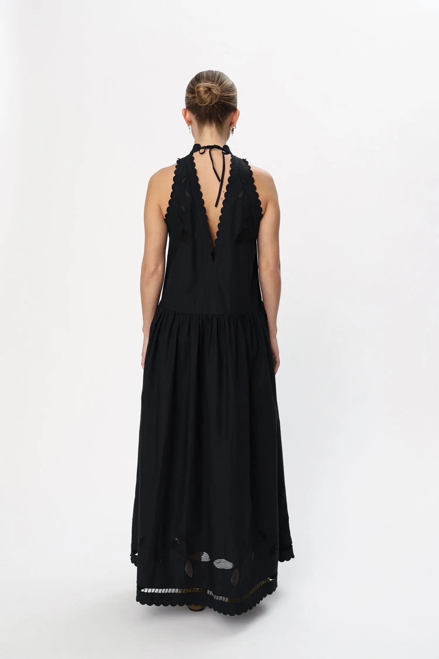 Embroidery Anglaise Maxi Strap Dress - Black - Image 3