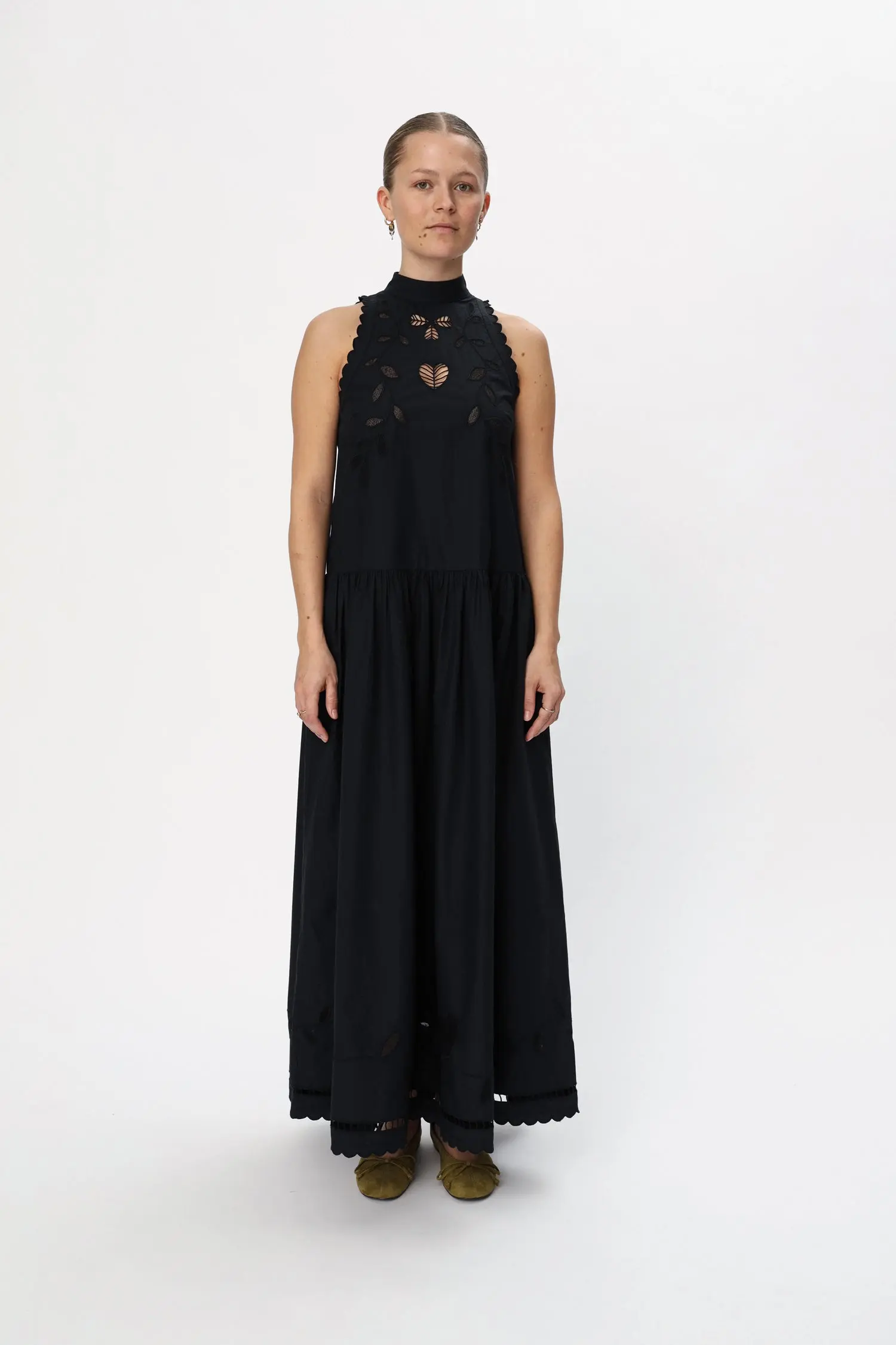 Embroidery Anglaise Maxi Strap Dress - Black - Image 6