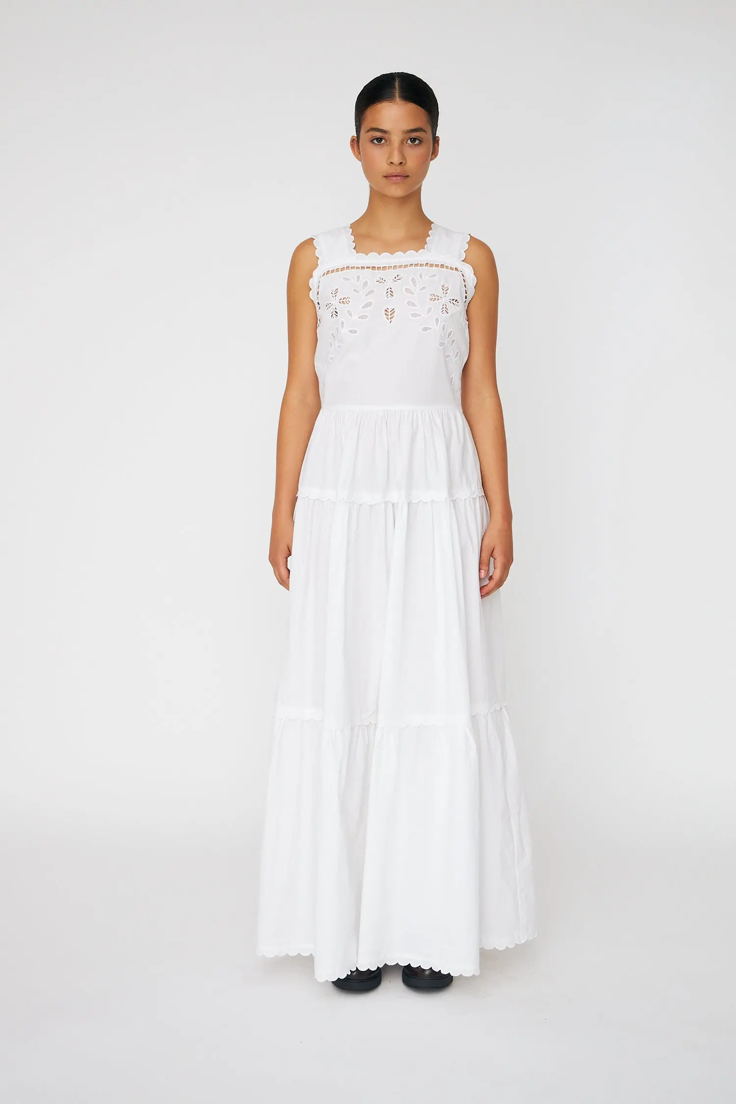 Embroidery Anglaise Maxi Strap Dress - White
