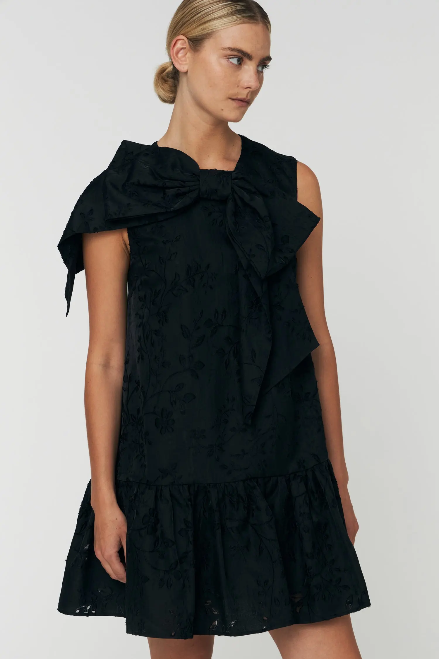 Festive Mini Dress with Bow - Black - Image 2
