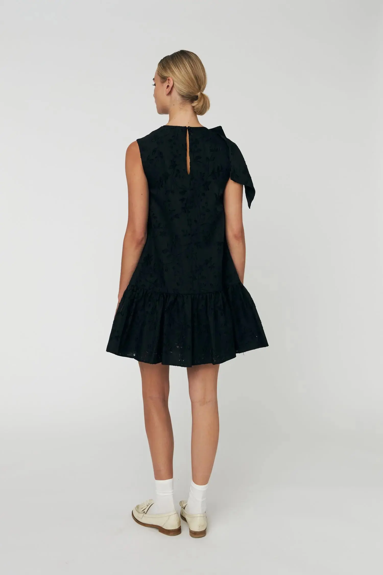 Festive Mini Dress with Bow - Black - Image 3