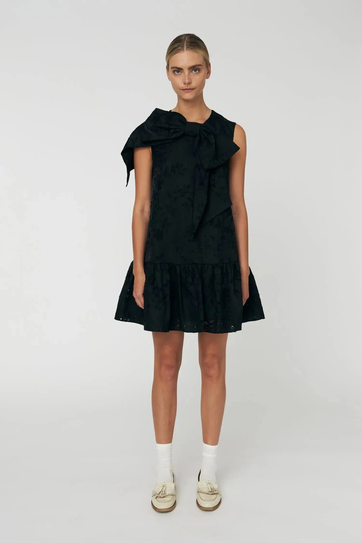 Festive Mini Dress with Bow - Black - Image 4