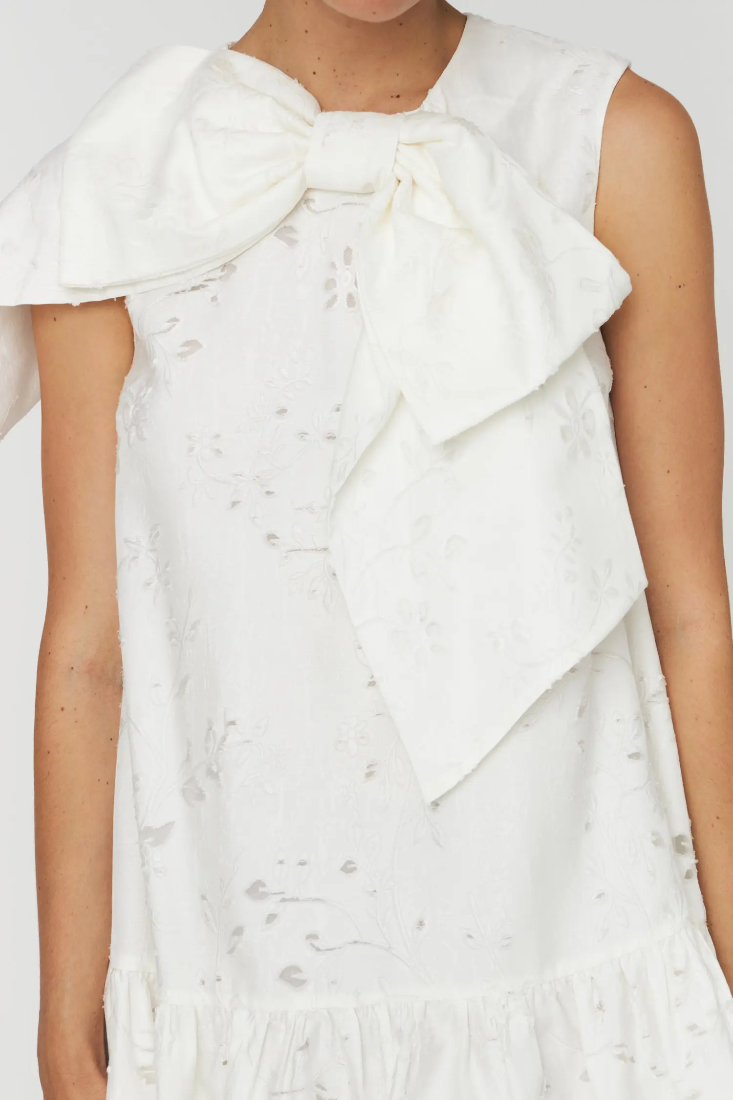 Festive Mini Dress with Bow - White - Image 2