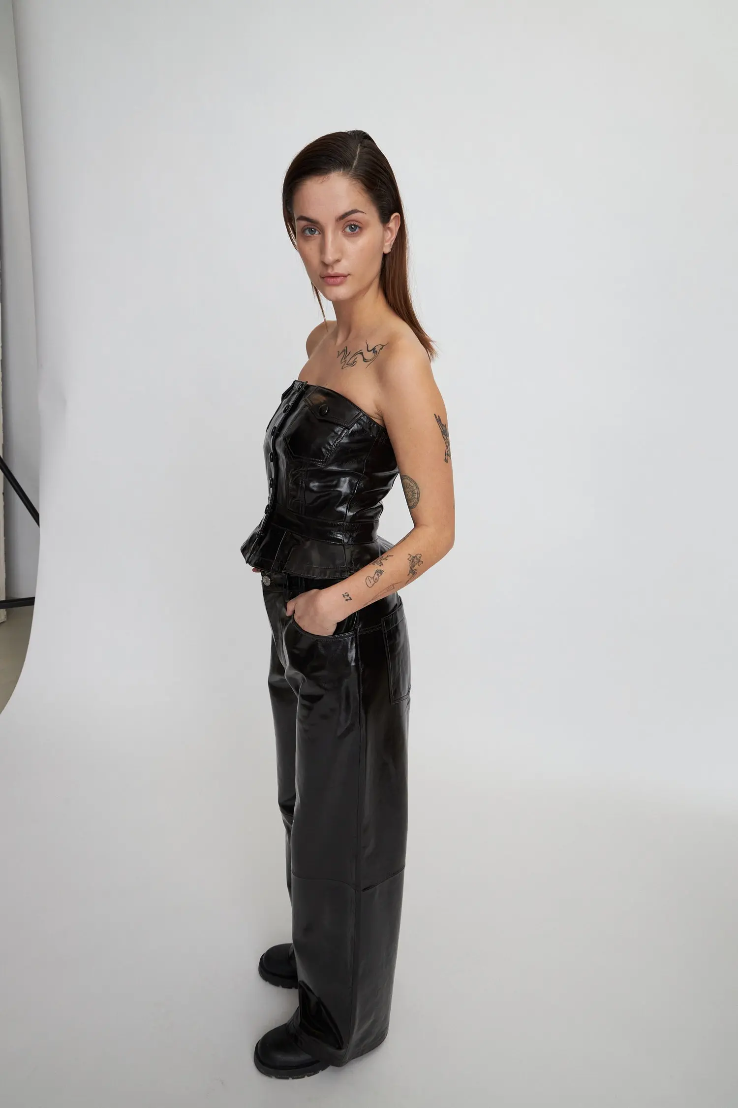 Leather corsage - Brown - Image 4
