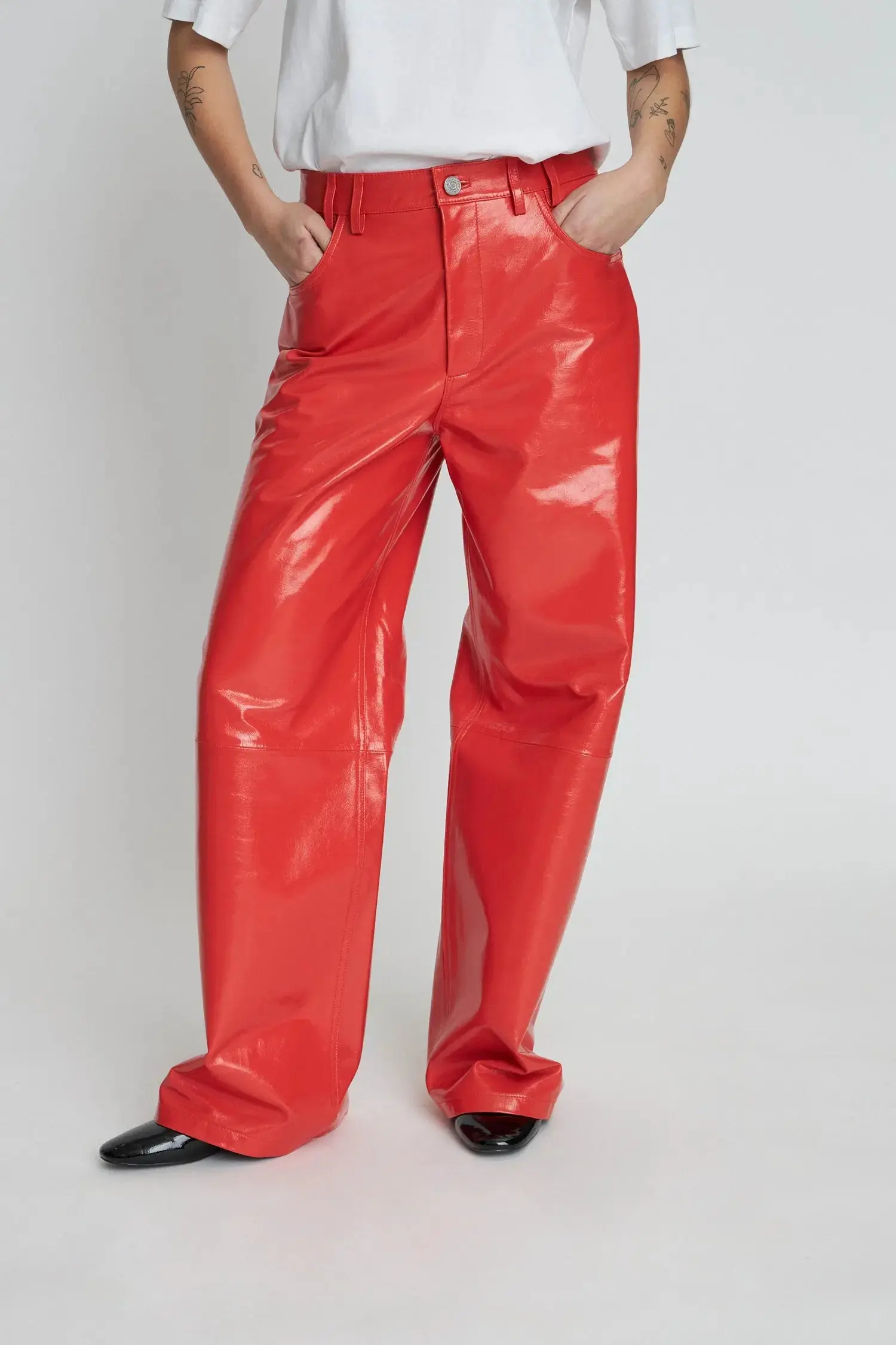 Leather pants with jeans look - Cherry Tomato - Image 4