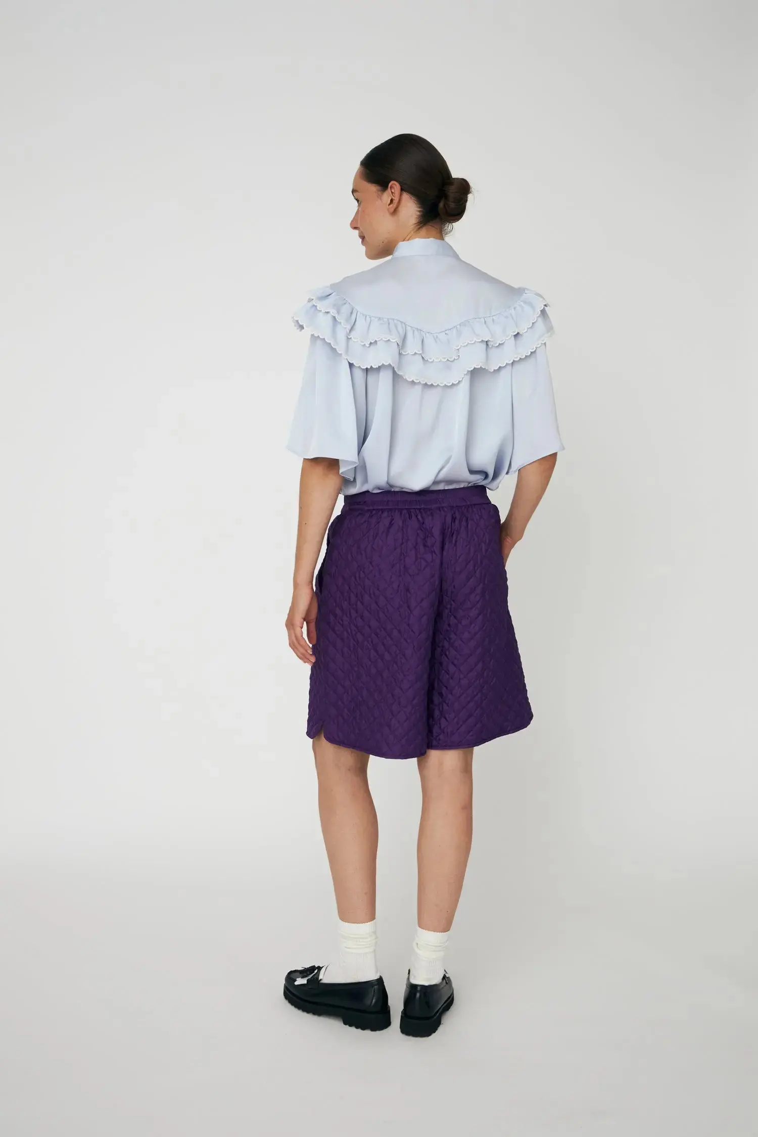 Loose Blouse with Frills - Dust Blue - Image 4
