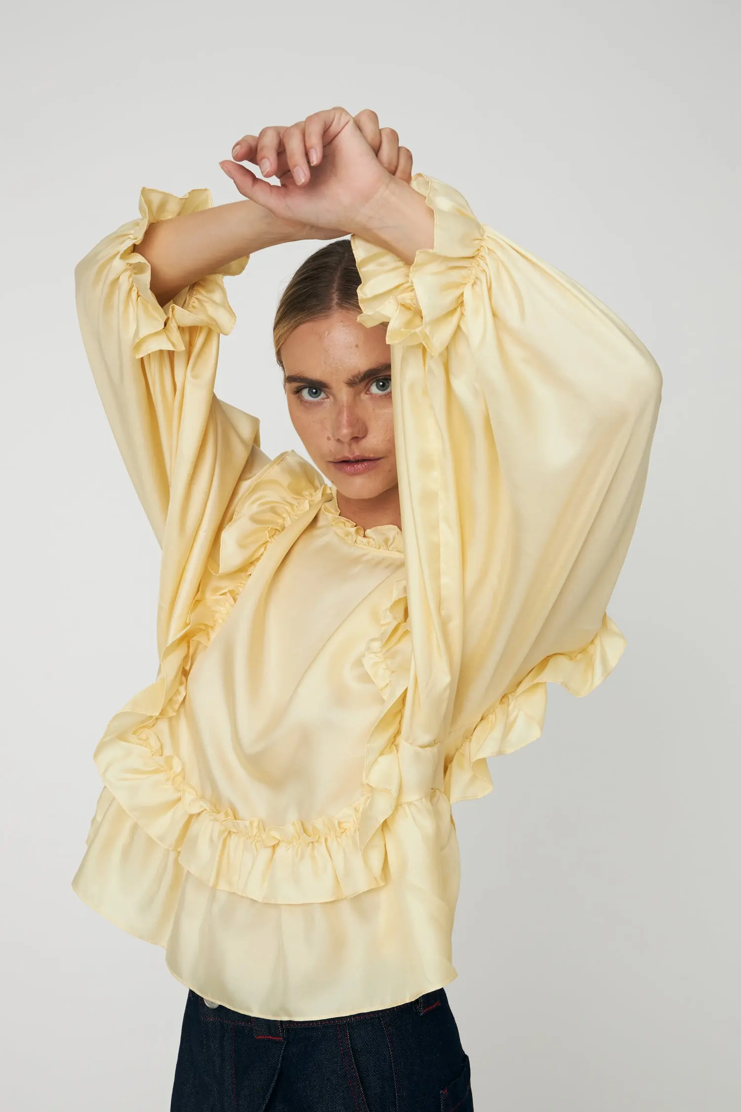 Loose Frilled Blouse - Soft Yellow - Image 2