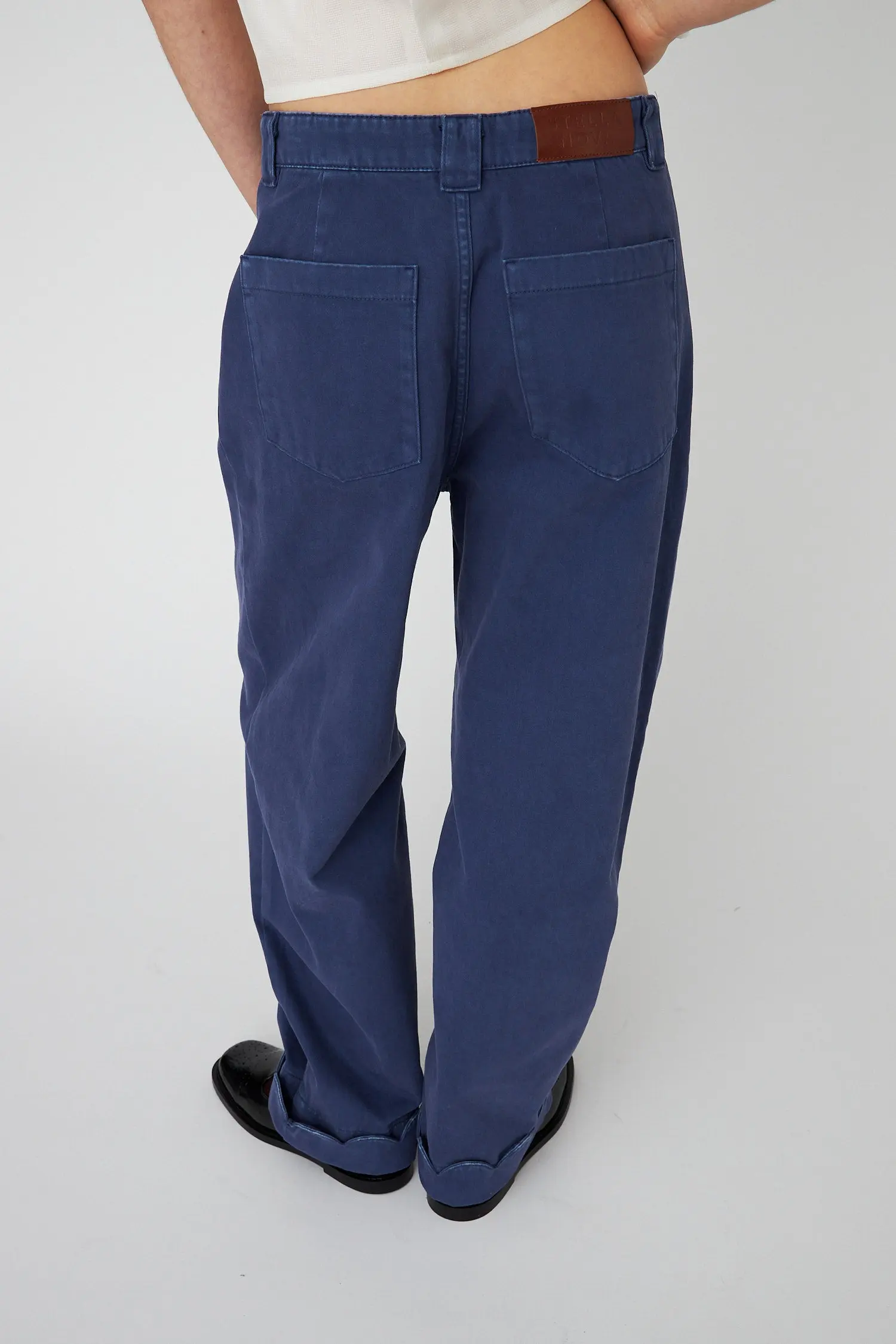 Low-Waist Cotton Pants with Scallop Edge - Dust Blue - Image 4