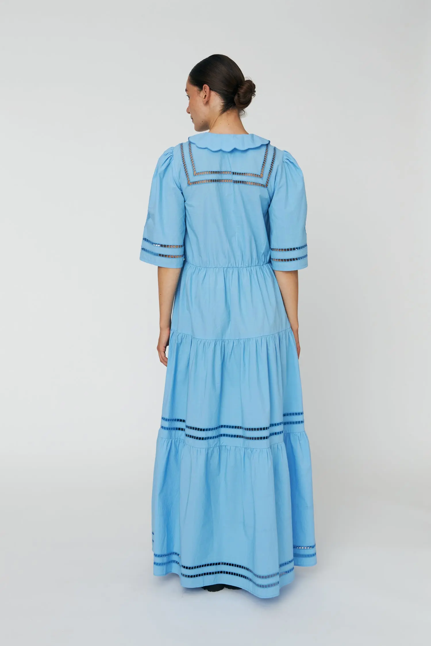 Maxi Dress with Short Sleeves and Artworks - Blue Coral - Image 2