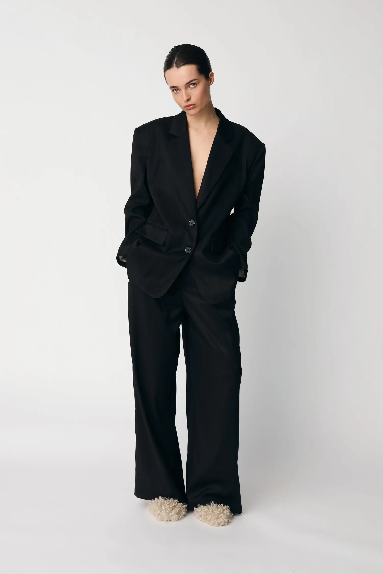 Mid-Waist Loose Suiting Pants - Black - Image 3