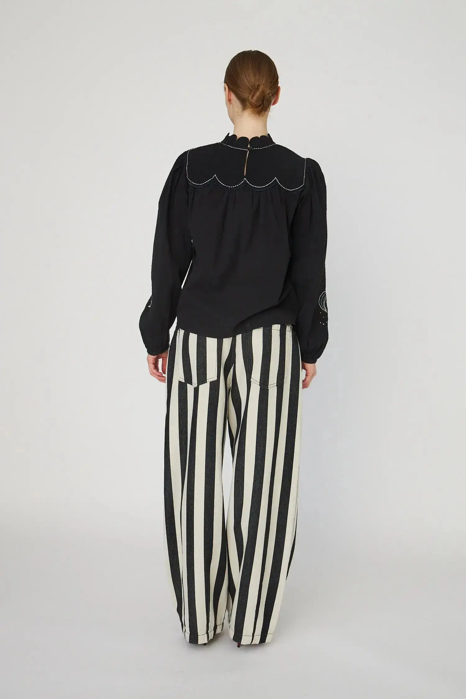 Moon and Star Embroidered Blouse - Black - Image 3