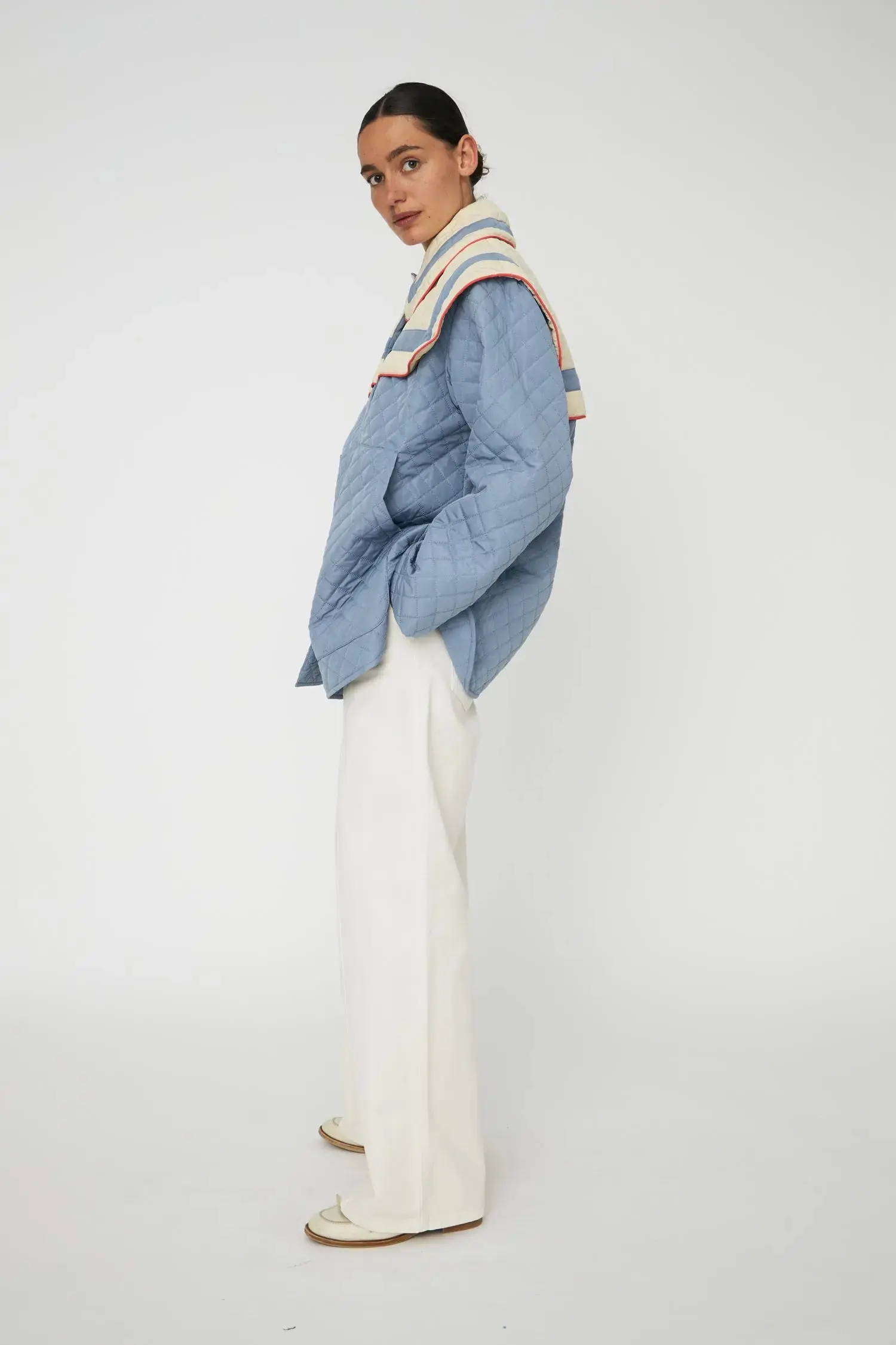 Oversized Quilted Sailor Coat - Lovely Blue - Image 3
