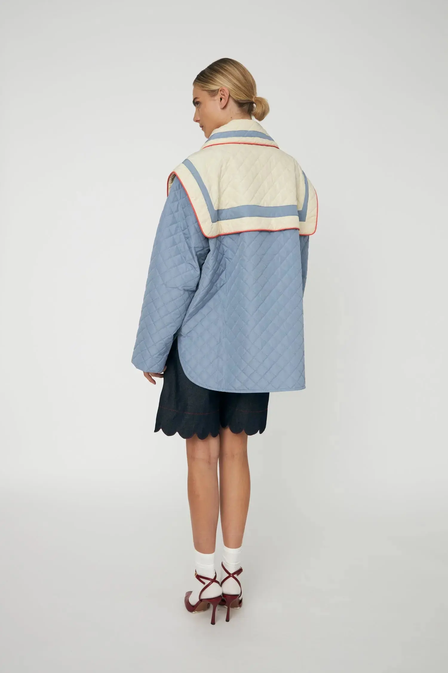 Oversized Quilted Sailor Coat - Lovely Blue - Image 4