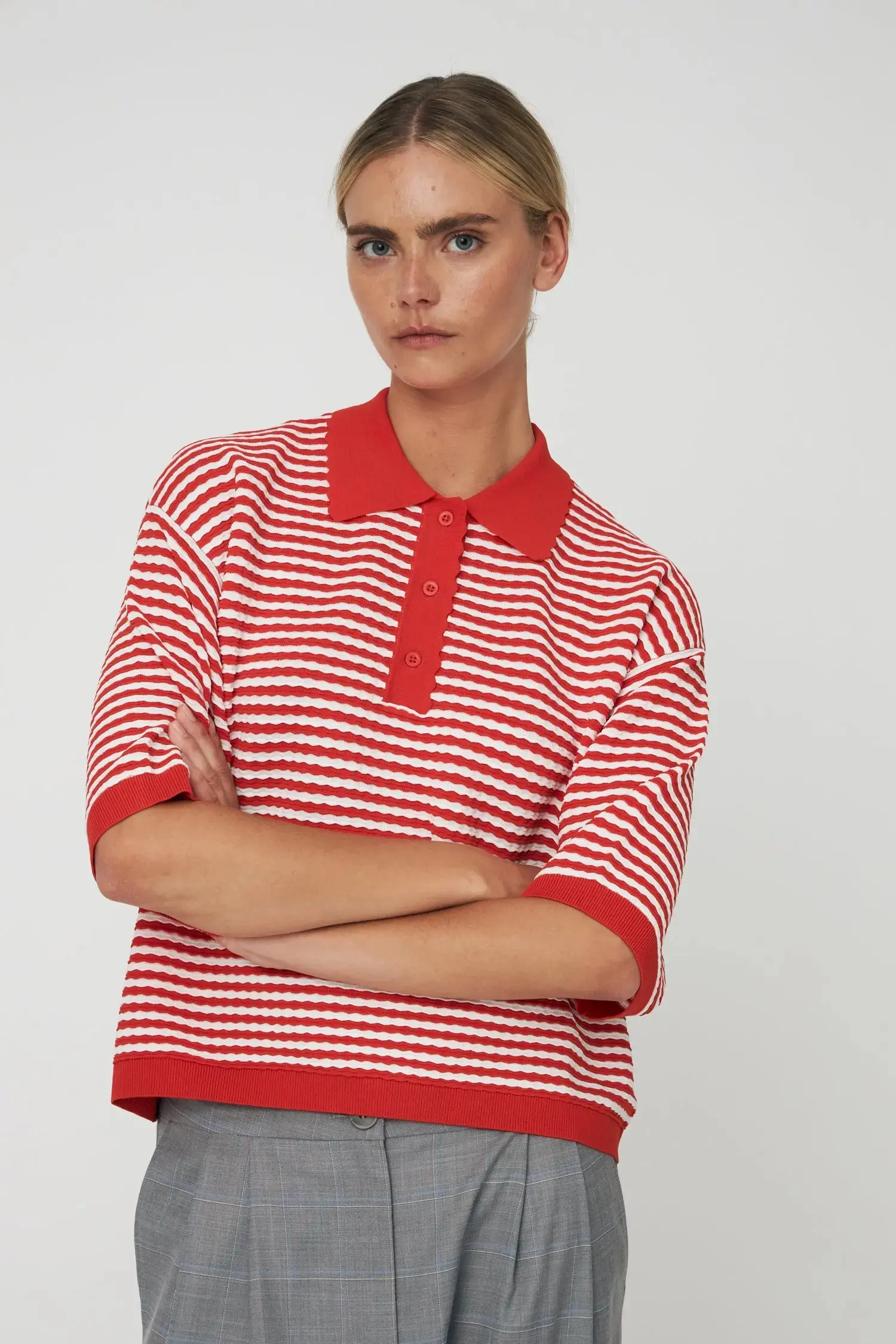 Polo Knit - Red/ Creme Stripes - Image 4