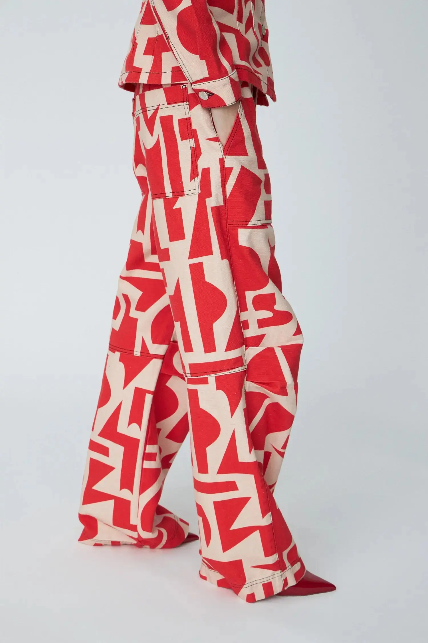Printed Cargo Pants - Red Mix - Image 3