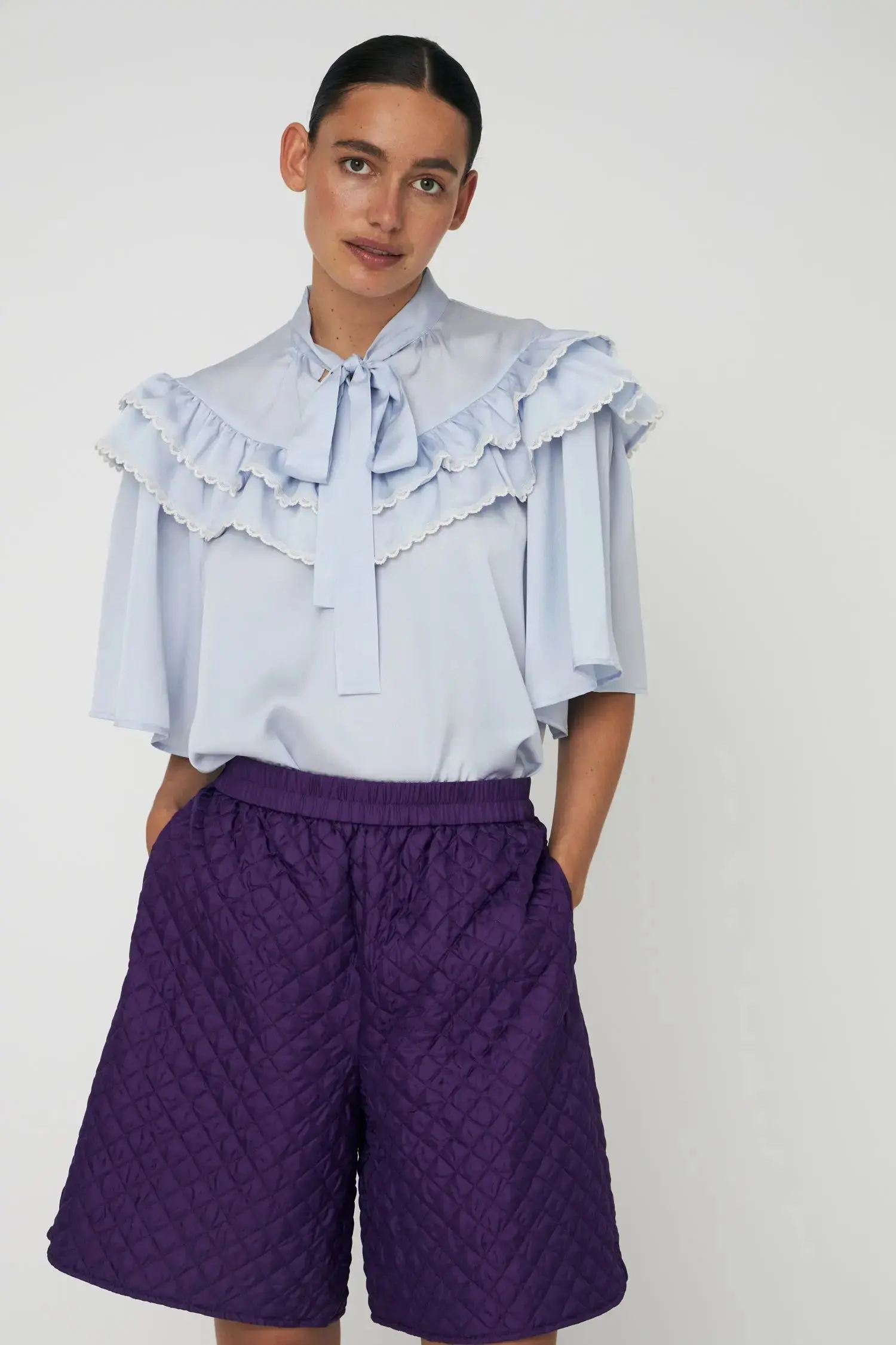 Quilted Silk Shorts - Seductive Purple - Image 3