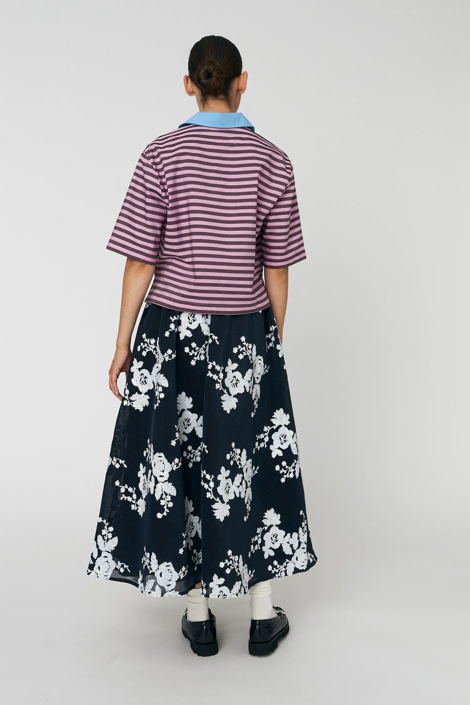 Sequins Mesh Midi Skirt - White and Blue - Image 3