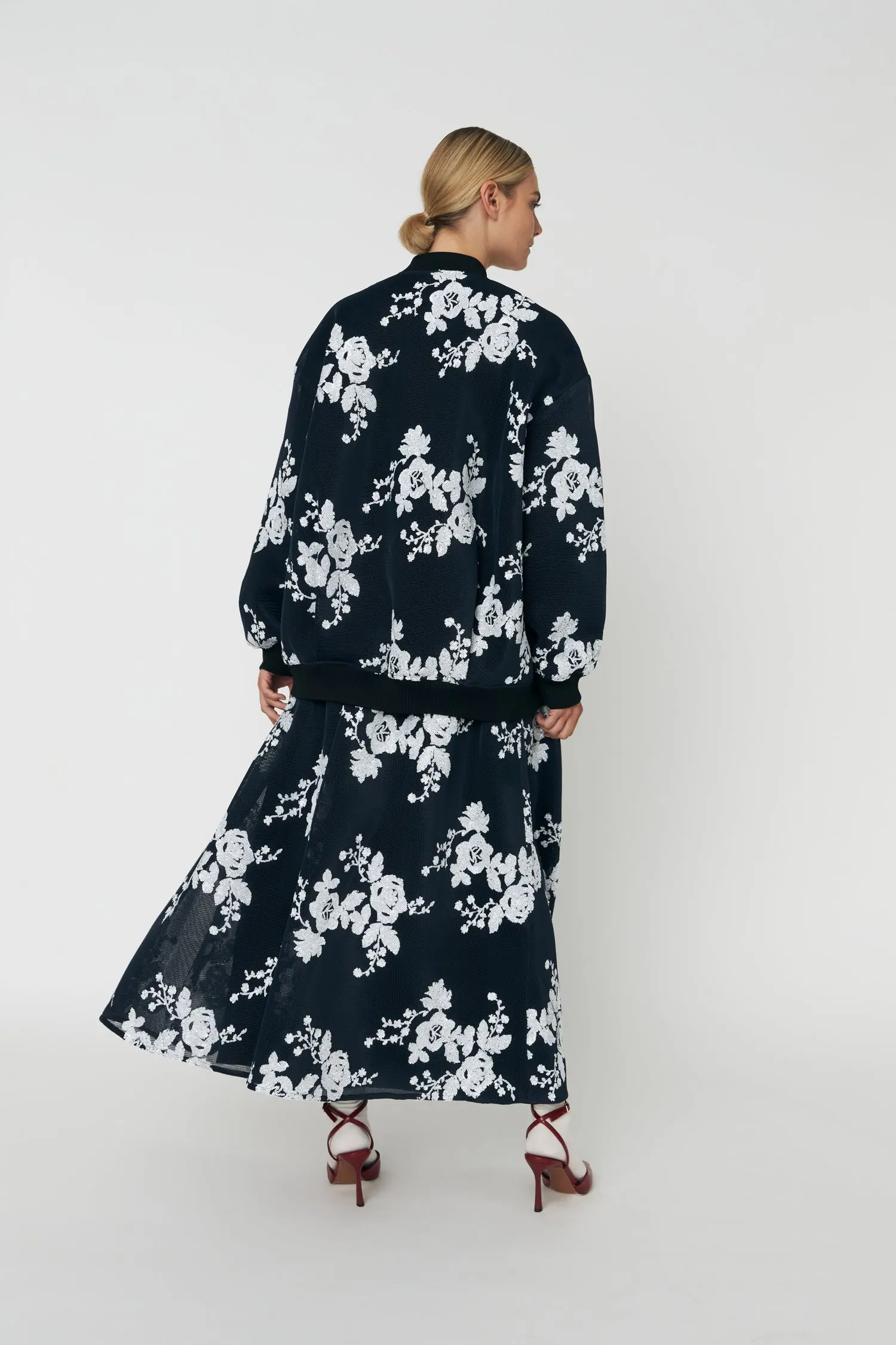 Sequins Mesh Midi Skirt - White and Blue - Image 4