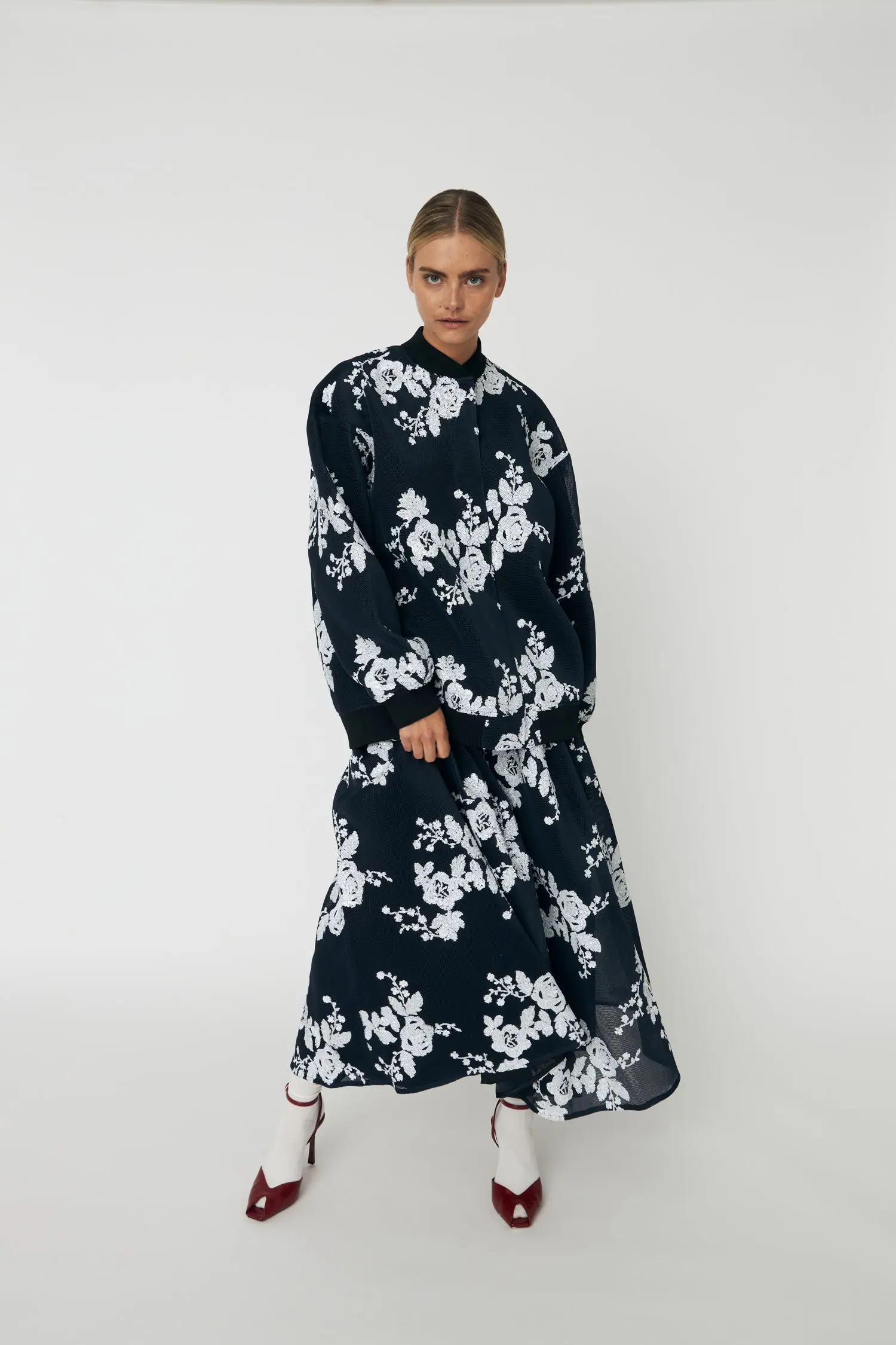 Sequins Mesh Oversized Jacket - White and Blue - Image 2
