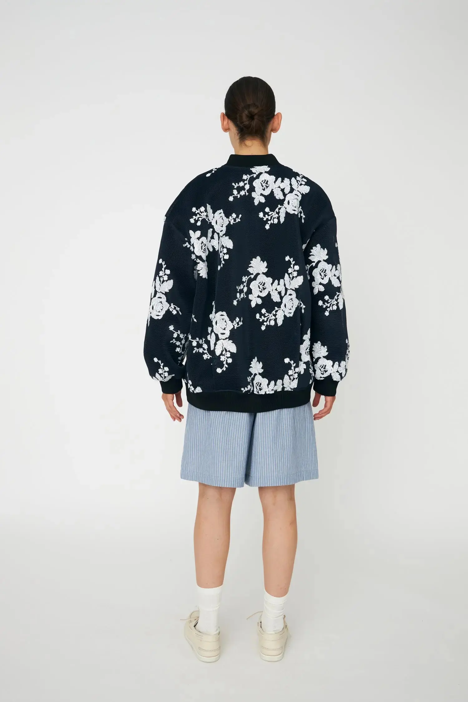 Sequins Mesh Oversized Jacket - White and Blue - Image 3