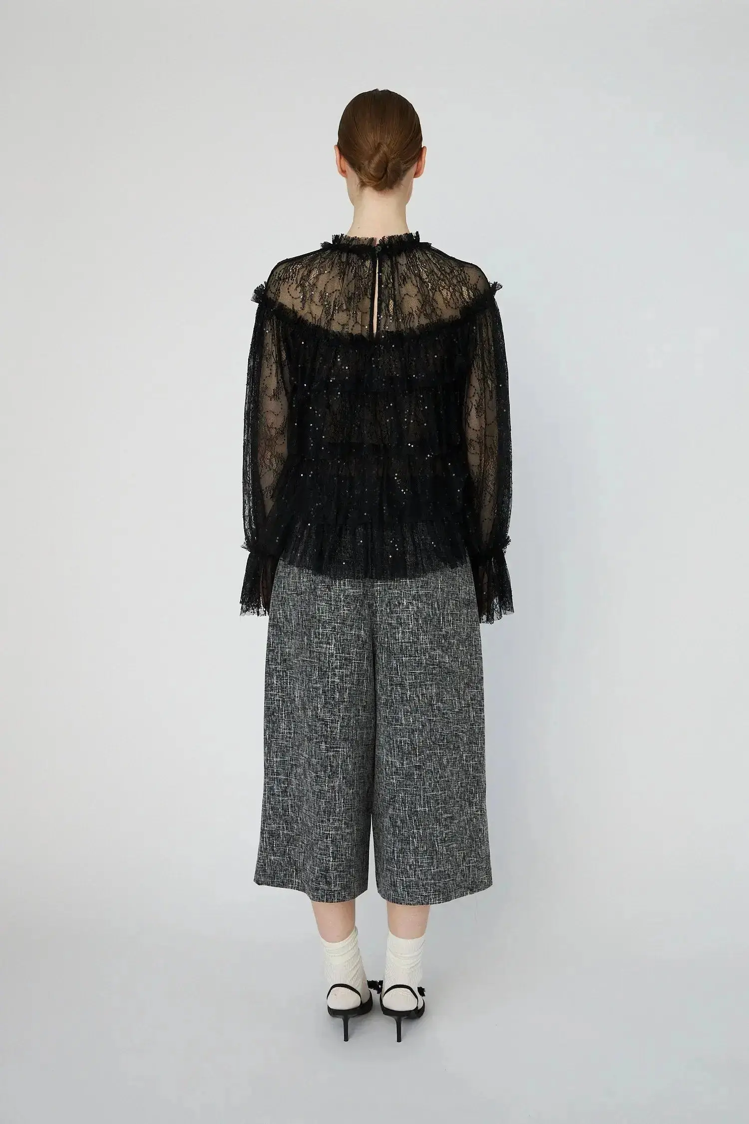 Sheer Frill Lace Blouse - Black - Image 3