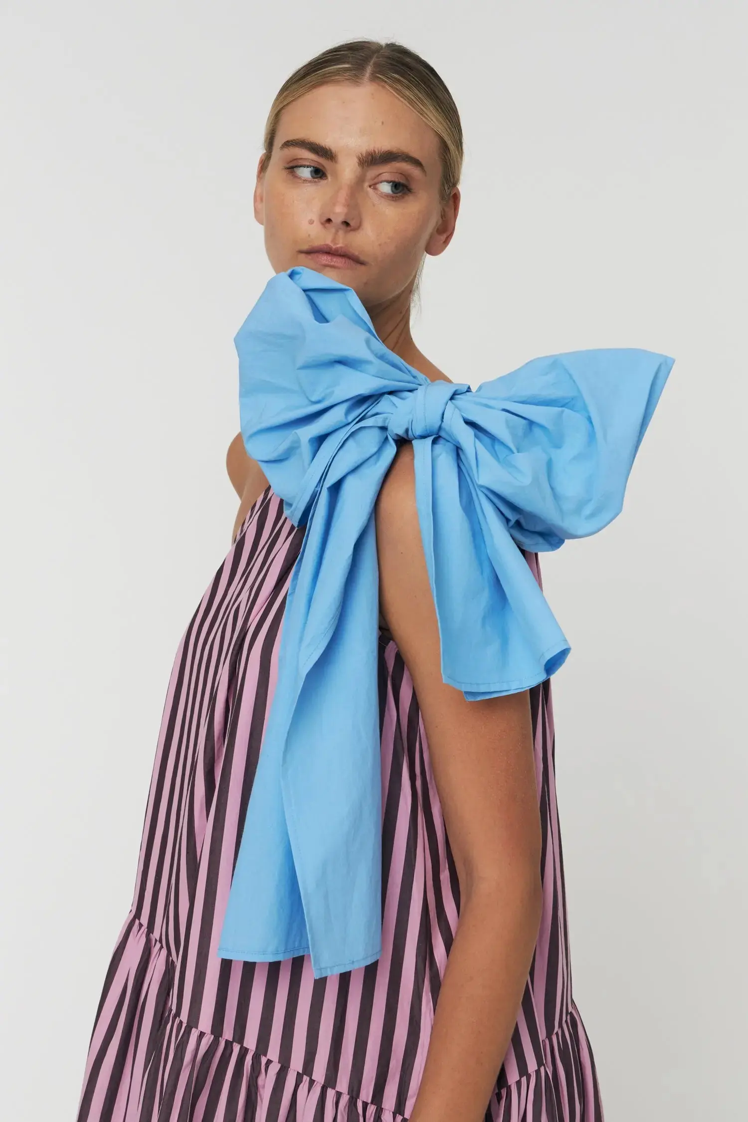 Striped Bow Midi Dress - Purple - Image 3