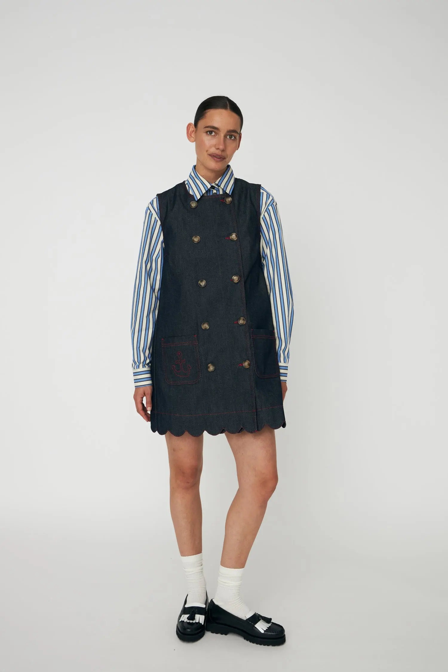 Unwashed Denim Scallop Dress - Raw Denim