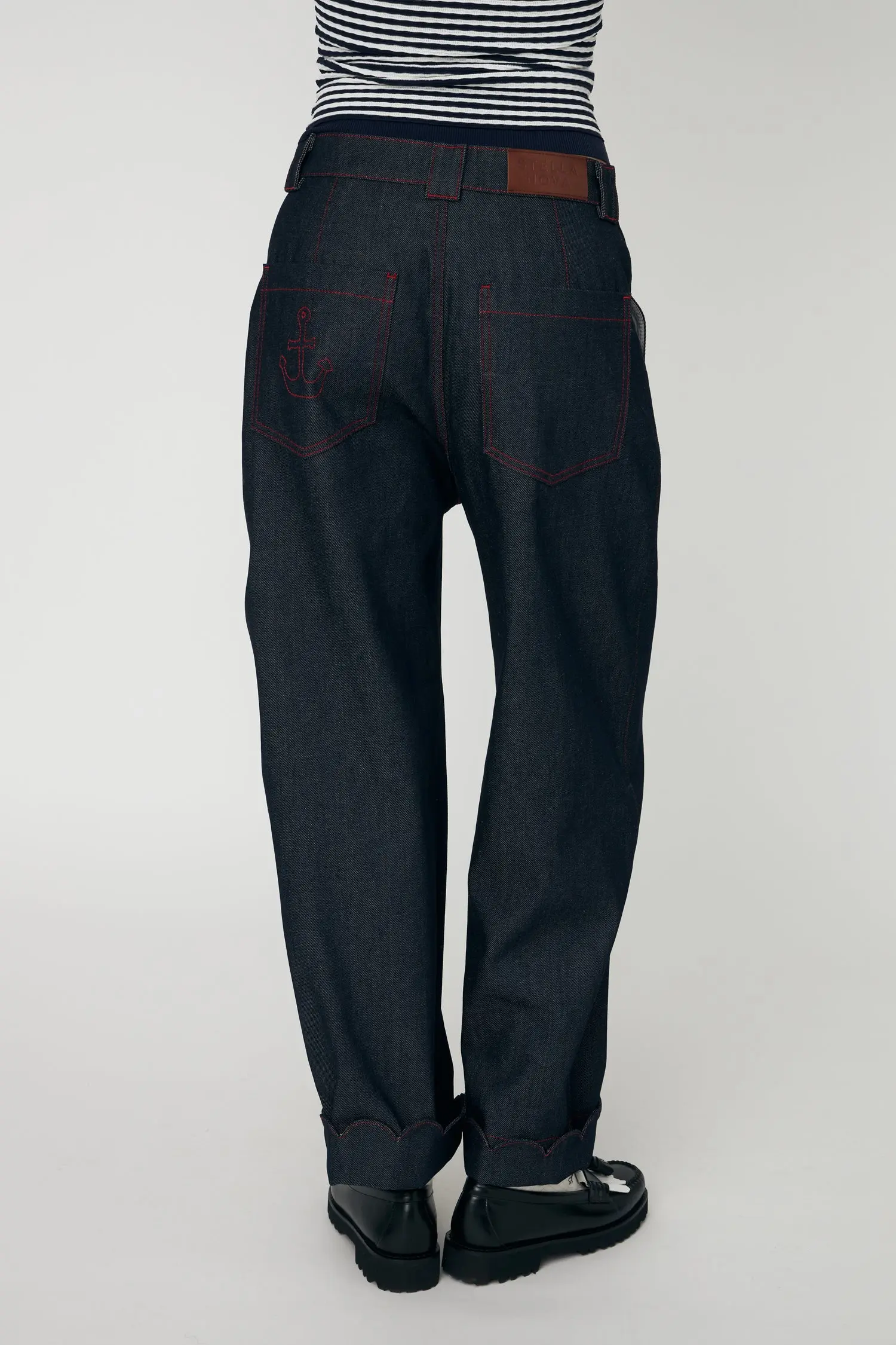 Unwashed Denim Scallop Pants - Raw Denim - Image 2