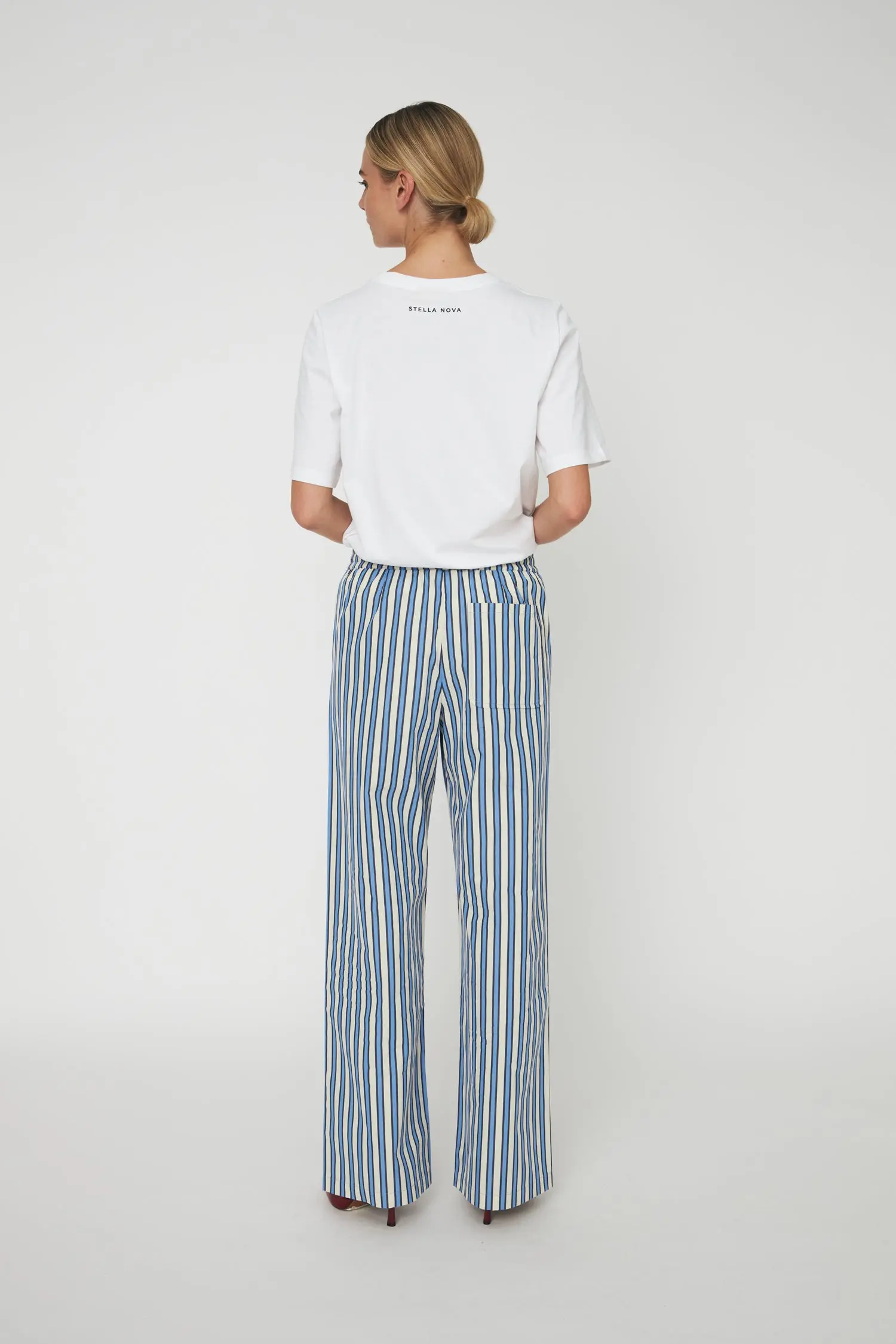 Yarn Dyed Striped Pants - Creme Blue Stripes - Image 2