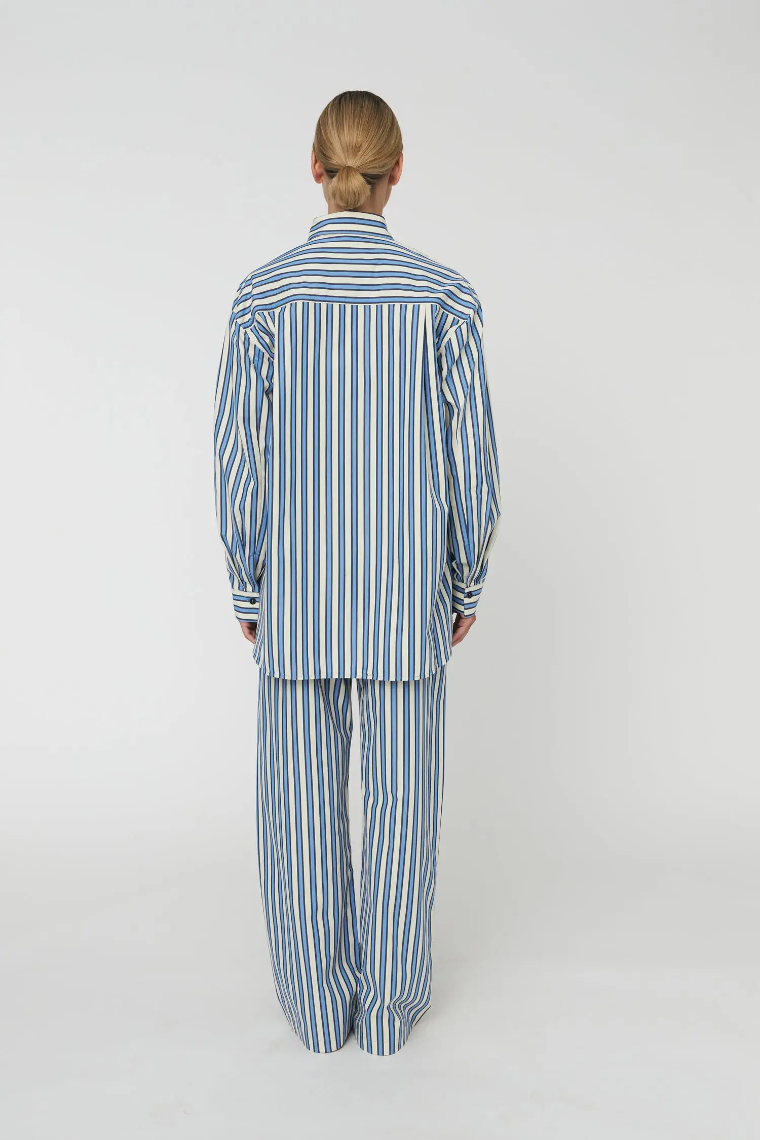 Yarn Dyed Striped Shirt - Creme Blue Stripes - Image 2